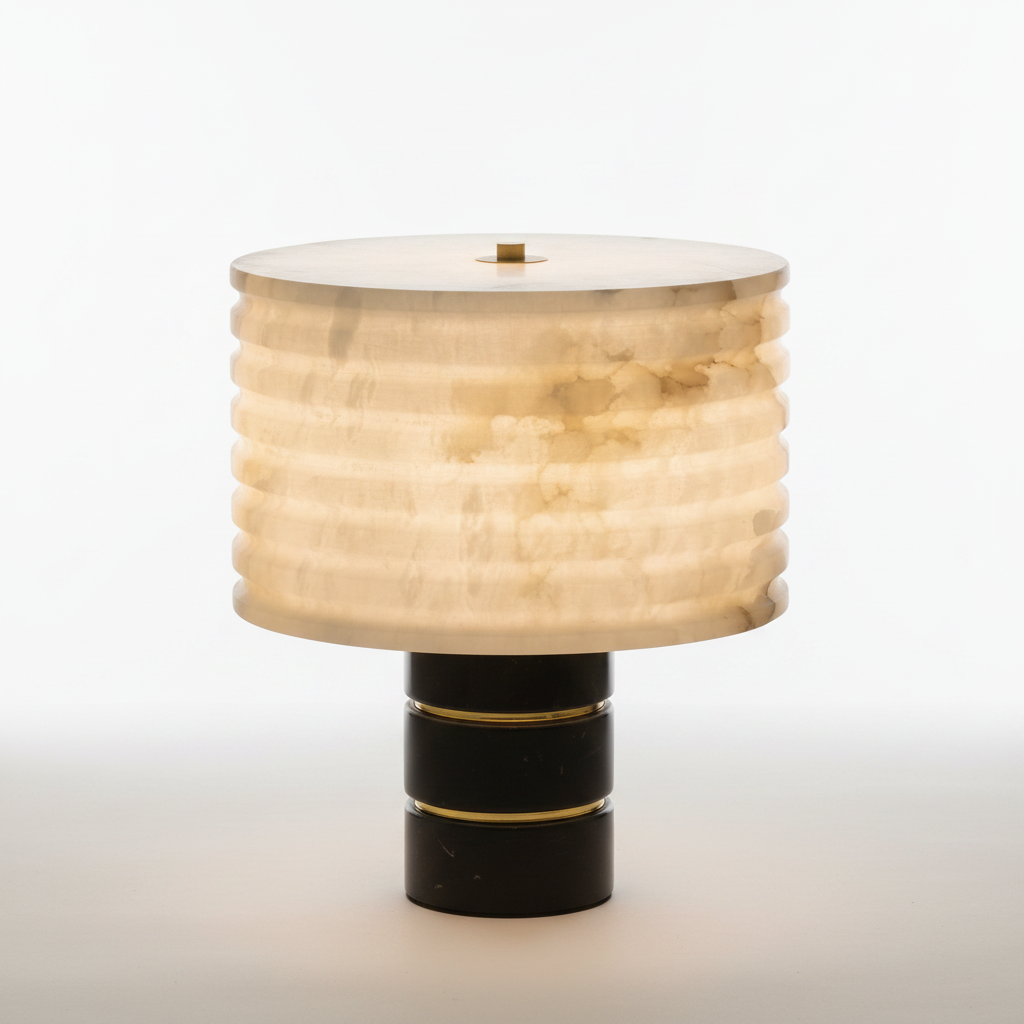 Alabaster Table Lamp with Brass Accent