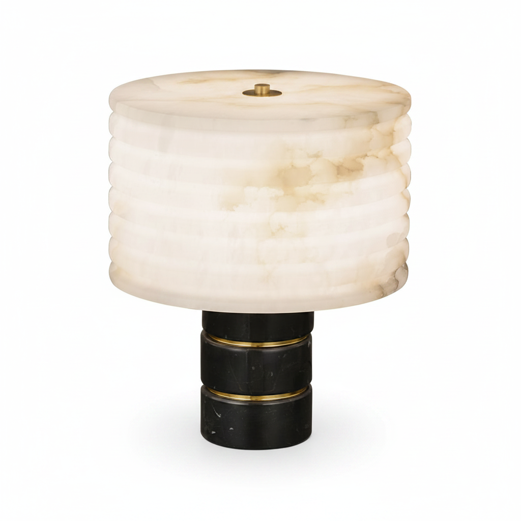 Alabaster Table Lamp with Brass Accent